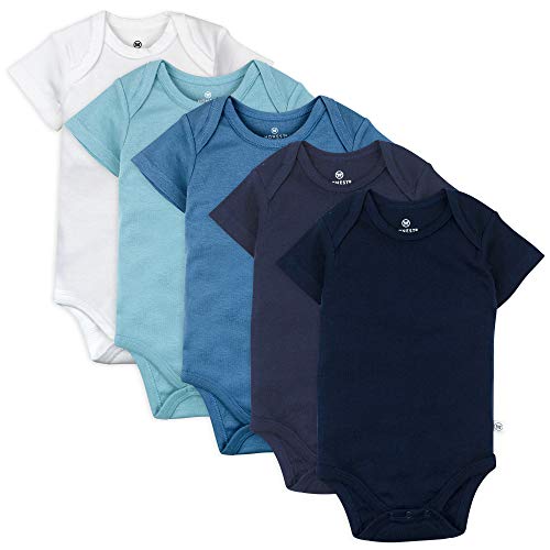 0840109627445 - THE HONEST COMPANY BABY 5-PACK ORGANIC COTTON SHORT SLEEVE BODYSUITS, BLUE OMBRE, PREEMIE