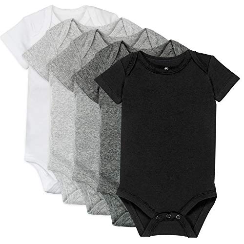0840109627520 - THE HONEST COMPANY BABY 5-PACK ORGANIC COTTON SHORT SLEEVE BODYSUITS, GRAY OMBRE, PREEMIE