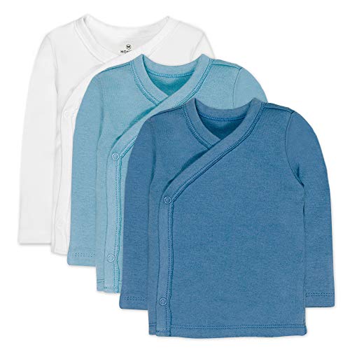 0840109629487 - THE HONEST COMPANY BABY 3-PACK ORGANIC COTTON LONG SLEEVE SIDE-SNAP KIMONO TOPS, BLUE OMBRE, 0-3 MONTHS