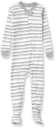0840109631220 - HONESTBABY BABY ORGANIC COTTON SNUG-FIT FOOTED PAJAMAS, SKETCHY STRIPE, 18 MONTHS