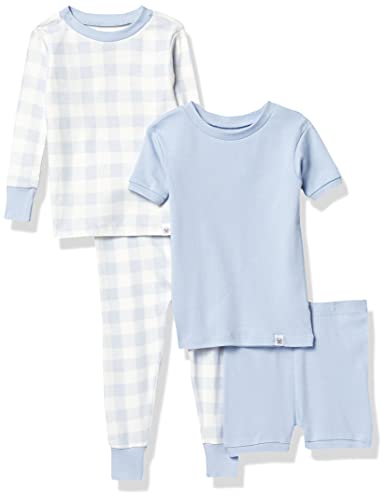 0840109636232 - HONESTBABY 4-PIECE ORGANIC COTTON SHORT AND LONG PJ SET, BLUE PAINTED BUFFALO CHECK, 12 MONTHS