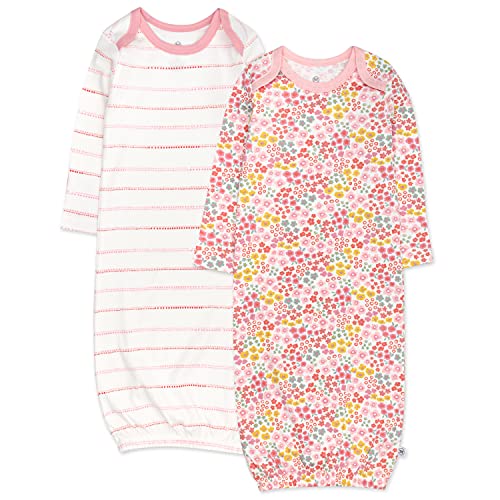 0840109645579 - HONESTBABY BABY 2-PACK ORGANIC COTTON SLEEPER GOWNS, MEADOW FLORAL PINK BLUSH, 0-6 MONTHS