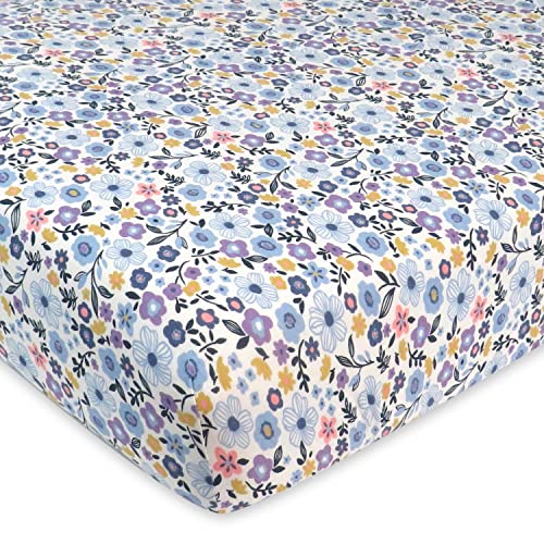 0840109652508 - HONESTBABY CLOTHING INFANT ORGANIC COTTON FITTED CRIB SHEET, FALL FLORAL PURPLE, ONE SIZE