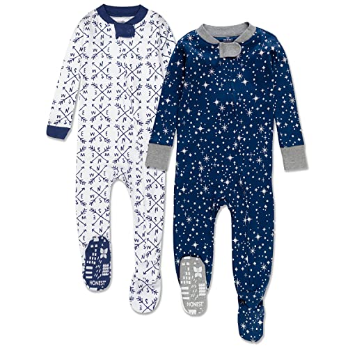 0840109654861 - HONESTBABY BABY 2-PACK ORGANIC COTTON SNUG-FIT FOOTED PAJAMAS, TWINKLE STAR NAVY, 18 MONTHS