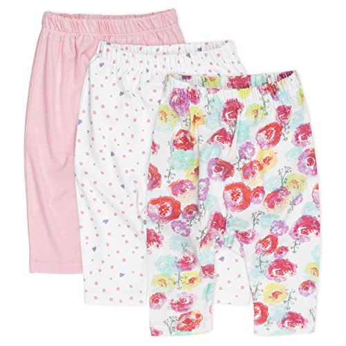 0840109670915 - HONESTBABY BABY INFANT ORGANIC COTTON CUFF-LESS HAREM PANTS MULTI-PACK, 3-PACK ROSE BLOSSOM, 6-9 MONTHS