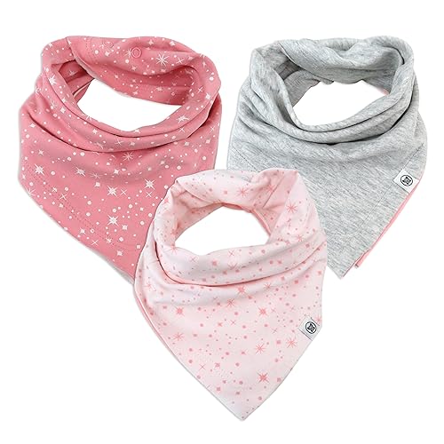 0840109697134 - HONESTBABY BABY MULTIPACK REVERSIBLE BANDANA DROOL BIBS BURPCLOTHS ADJUSTABLE SNAPS FOR INFANT BOYS & GIRLS 100% ORGANIC COTTON, 3-PACK TWINKLE STAR WHITE/PINK, ONE SIZE