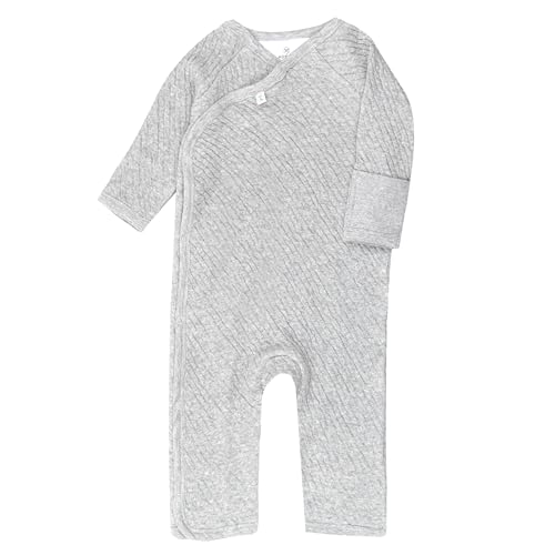 0840109697462 - HONESTBABY BABY ROMPER SETS ONE-PIECE JUMPSUIT ORGANIC COTTON, LIGHT GRAY HEATHER KIMONO COVERALL, 0-3 MONTHS