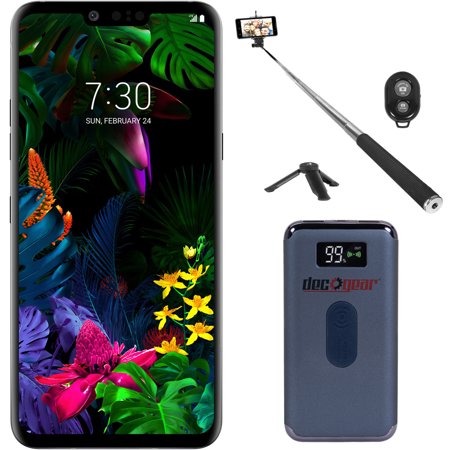 0840133916386 - LG LMG820QM7.AUSABK G8 THINQ 128GB SMARTPHONE UNLOCKED BLACK BUNDLE WITH TELESCOPIC METAL 33” SELFIE STICK WITH TRIPOD AND WIRELESS REMOTE AND DECO GEAR POWER BANK 8000 MAH