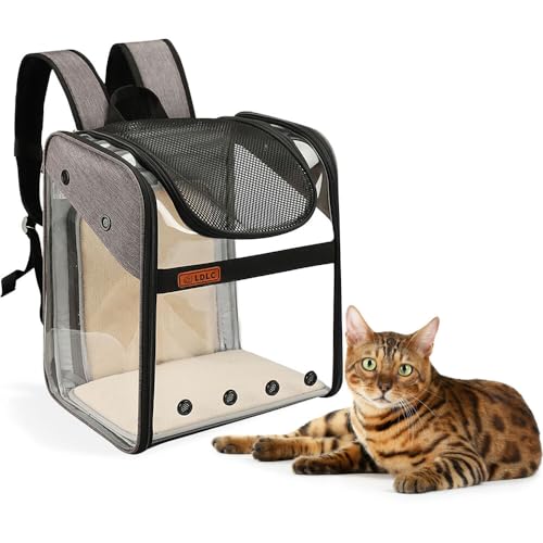 0840148722590 - CRITTER SITTERS EXPANDABLE PET BACKPACK CARRIER WITH STORAGE, TRAVEL AND TRANSPORTATION FOR ANIMALS UP TO 22 LBS, IDEAL FOR CATS, SMALL DOGS, RABBITS, LIGHT GREY
