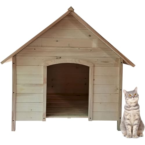 0840148722637 - CRITTER SITTERS INDOOR/OUTDOOR 41 PET HOUSE, WEATHER-RESISTANT HOME FOR ANIMALS UP TO 44 LBS, WATERPROOF, IDEAL FOR CATS, DOGS, RABBITS, NATURAL FIRWOOD, DOG HOUSE