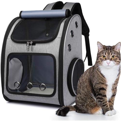 0840148722996 - CRITTER SITTERS GREY PET BACKPACK FOR SMALL DOGS, CATS WITH SCRATCH RESISTANT BREATHABLE MESH WINDOWS, AIRLINE CARRY-ON APPROVED, SAFETY LEASH, POCKETS, DURABLE TRANSPORATION FOR ANIMALS