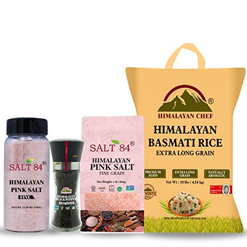 0840162304550 - HIMALAYAN CHEF NATURAL GROCERY PRODUCTS INCLUDES HIMALAYAN PINK SALT SHAKER, BLACK PEPPER WITH BASMATI RICE, SET OF 4