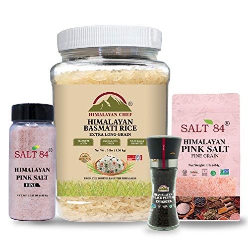 0840162304567 - HIMALAYAN CHEF HIMALAYAN GROCERY PRODUCTS GIFT SET INCLUDES BLACK PEPPER, NATURAL PINK SALT & BASMATI RICE,, SET OF 4
