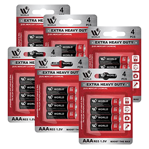 0840162312524 - WBM WORLD AAA CARBON ZINC CELLS, LONG LASTING POWER, IDEAL FOR HOUSEHOLD AND OFFICE DEVICES, EXTRA HEAVY DUTY TRIPLE A BATTERIES, PACK OF 6 (24 COUNT)