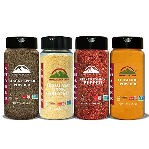 0840162317581 - NATURAL SPICES SHAKER VARIETY PACK (TURMERIC POWDER, BLACK PEPPER POWDER, GARLIC SALT POWDER & RED CRUSHED PEPPER) ORIGINAL, HOT & SPICY FLAVORS | ALL PURPOSE SEASONINGS | COOKING SPICES - PACK OF 4