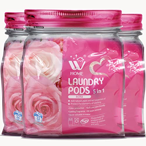 0840162320789 - W HOME 5 IN 1 LAUNDRY PODS WITH ROSE SCENT, STAINLIFTERS LAUNDRY DETERGENT, FREE CLEAR FOR SENSITIVE SKIN, 96 COUNT - (PACK OF 3)