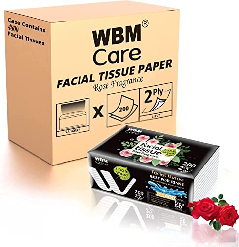 0840162322097 - WBM CARE ROSE FRAGRANCE FACIAL TISSUES, 2-PLY, 200 SHEETS/BOX (4,800 TOTAL) PACK OF 24| SUPER SOFT & WASHABLE