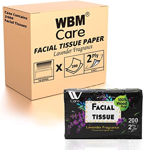 0840162322141 - WBM CARE SUPER SOFT 2-PLY FACIAL TISSUES WITH LAVENDER FRAGRANCE, 2400 TOTAL (PACK OF 12) 200 SHEETS PER BOX | 100% NATURAL WOOD PULP