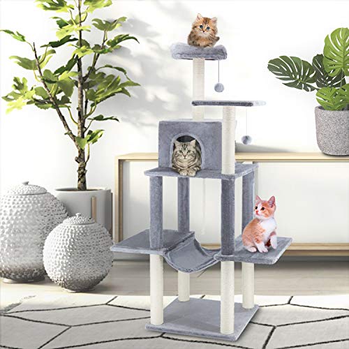 0840166213223 - SCRATCHME 60 INCH CAT TREE TOWER WITH HAMMOCK & SCRATCHING POST
