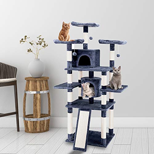 0840166213230 - SCRATCHME 67 INCH CAT TREE TOWER WITH HAMMOCK & SCRATCHING POST