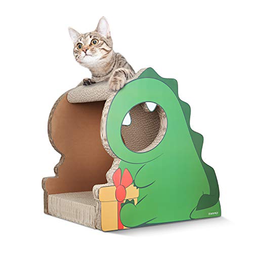 0840166224755 - FLUFFYDREAM CAT CONDO SCRATCHER POST CARDBOARD,DINOSAUR SHAPE CAT SCRATCHING HOUSE BED FURNITURE PROTECTOR, GREEN COLOUR