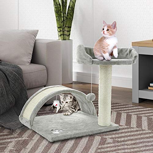 0840166228845 - FLUFFYDREAM CAT TREE CONDO WITH SCRATCHING POST, CAT TOWER PET PLAY HOUSE WITH TOY, GREY, 17 INCH (43CM)