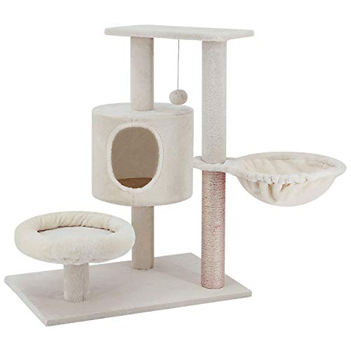 0840166228852 - FLUFFYDREAM CAT TREE TOWER WITH HAMMOCK & SCRATCHING POST, BEGIE, 29 INCH (74CM)