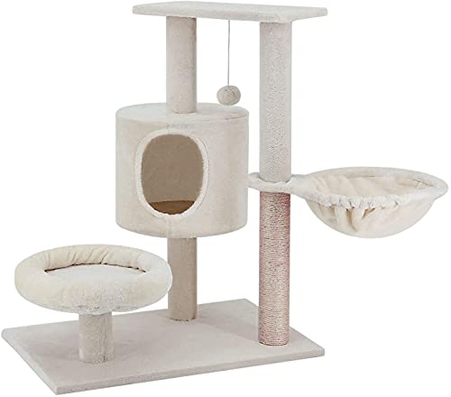 0840166238981 - FLUFFYDREAM CAT TREE, MULTI-LEVEL CAT TOWER HOUSE CONDO WITH SCRATCHING POSTS & HAMMOCK FOR MEDIUM & SMALL CATS, BEGIE, 29 INCH