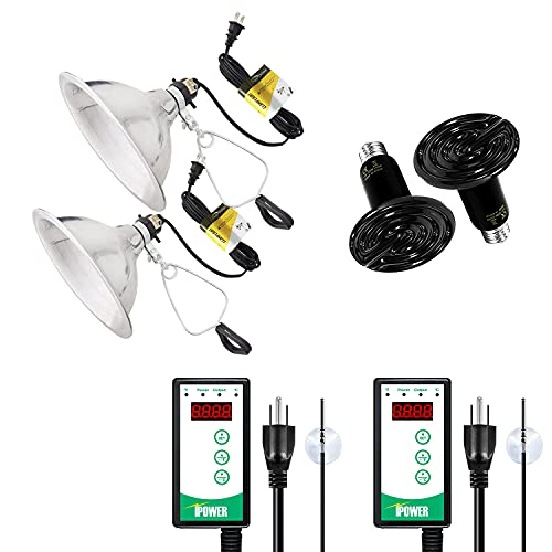 0840166239759 - SIMPLE DELUXE 150W REPTILE CERAMIC HEAT BULB WITH 8.5 INCH CLAMP LAMP AND DIGITAL THERMOSTAT CONTROLLER COMBO SET FOR INCUBATING CHICKEN & AMPHIBIAN PET, 2 PACK