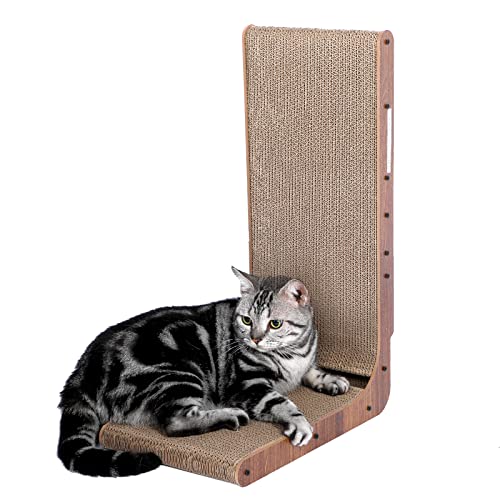 0840166252376 - CAT SCRATCHER WITH CAT TOYS BALL TRACK, BUILD-IN BALL, L-SHAPED SCRATCHER, CARDBOARD LOUNGE BED, STABLE AND DURABLE, FURNITURE PROTECTOR, REVERSIBLE