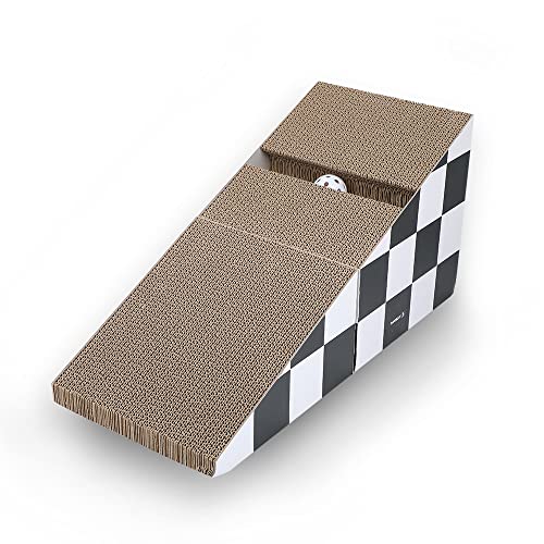 0840166252383 - CAT SCRATCHING BOARD WITH BALL, TRIANGLE CAT SCRATCHING CARDBOARD, MULTIPLE SCRATCHING ANGLES, 2-IN-1 SCRATCHING LOUNGE BED, RECYCLABLE AND DURABLE, FURNITURE PROTECTOR, BLACK AND WHITE