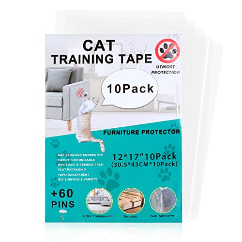 0840166259320 - FURNITURE PROTECTOR FROM CATS, 10-PACK 12”×17” CAT COUCH PROTECTORS ANTI CATS SCRATCH, CAT SCRATCHING DETERRENT TRAINING TAPE