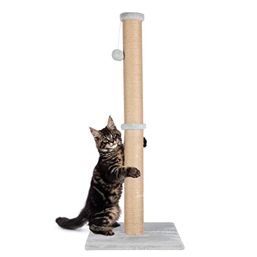 0840166259337 - 37 CAT SCRATCHING POST, NATURAL SISAL ROPE SCRATCHER WITH DANGLING TEASER BALL AND COVERED WITH SOFT PLUSH FOR KITTENS AND ADULT CATS, SAND COLOR