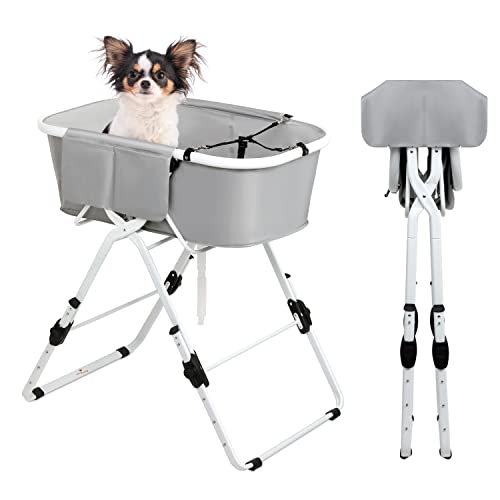 0840166261545 - PORTABLE ELEVATED PET BATHTUB WITH DRAIN HOSE AND HARNESS, FOLDABLE BATHING STATION WITH 5 HEIGHTS FOR SMALL AND MEDIUM SIZE DOGS AND CATS INDOOR AND OUTDOOR USE