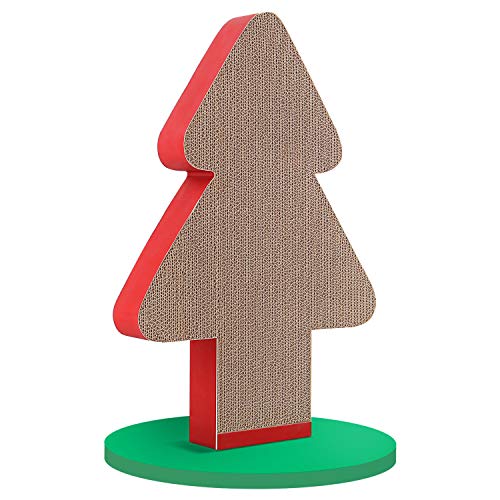 0840166262290 - FLUFFYDREAM CAT SCRATCHER POST CARDBOARD, CHRISTMAS TREE SHAPE CAT SCRATCHING LOUNGE BED, DURABLE PAD PREVENTS FURNITURE DAMAGE
