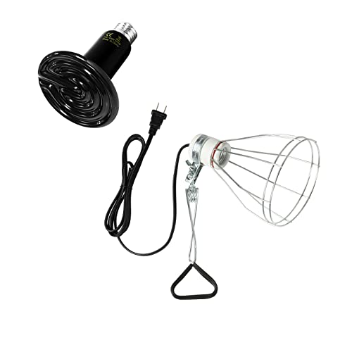 0840166268018 - SIMPLE DELUXE CLAMP LAMP LIGHT WITH STEEL CAGE WIRE GRILLUP AND 150W REPTILE CERAMIC HEAT BULB, E26 SOCKET, 6 CORD FOR AMPHIBIAN PET & INCUBATING CHICKEN