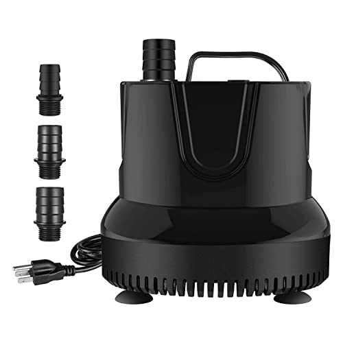 0840166269664 - SIMPLE DELUXE 800GPH BOTTOM SUCTION SUBMERSIBLE PUMP (3000L/H, 60W) WITH 9.8FT HIGH LIFT, FOUNTAIN PUMP WITH 3 NOZZLES FOR FISH TANK, POND, AQUARIUM, HYDROPONICS