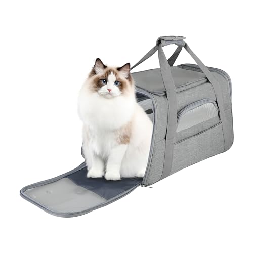 0840166289686 - FLUFFYDREAM PET TRAVEL CARRIER SOFT SIDED PORTABLE BAG FOR CATS, SMALL DOGS, KITTENS OR PUPPIES, COLLAPSIBLE, DURABLE, AIRLINE APPROVED, TRAVEL FRIENDLY (GREY, 17.0 L X 10.0 W X 11.0 H)