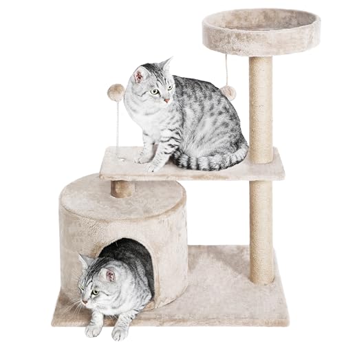 0840166291160 - CAT TREE TOWER 31 INCH, CAT TREE FOR INDOOR CATS, CAT SCRATCHING POST WITH BED, CAT TOWER FOR LARGE CATS, CAT PLAYHOUSE CAT CONDOS FOR ADULT CATS, BEIGE