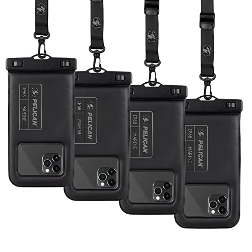 0840171721133 - PELICAN – 4 PACK – MARINE SERIES – WATER-PROOF FLOATING PROTECTION PHONE POUCH (REGULAR SIZE) WITH DETACHABLE LANYARD – STEALTH BLACK