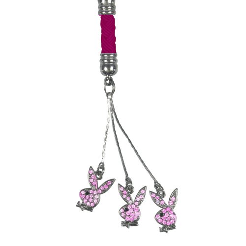 0840176002299 - LICENSED PLAYBOY CELLPHONE CHARM WITH THREE PINK RHINESTONE BUNNIES HANGING FROM SILVER CHAINS