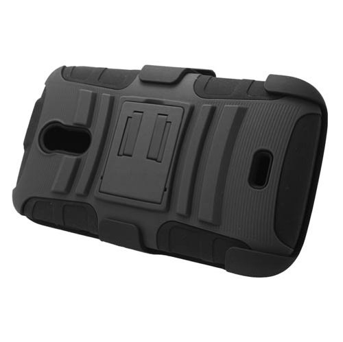 0840176125479 - EAGLE CELL HYBRID PROTECTIVE SKIN CASE COVER WITH STAND AND BELT CLIP HOLSTER FOR BLU STUDIO 5.0 D530 - RETAIL PACKAGING - BLACK/BLACK
