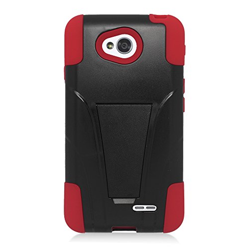 0840176131357 - EAGLE CELL HYBRID SKIN CASE COVER WITH STAND FOR LG L70/ULTIMATE 2 L41C/EXCEED 2/REALM - RETAIL PACKAGING - RED/BLACK