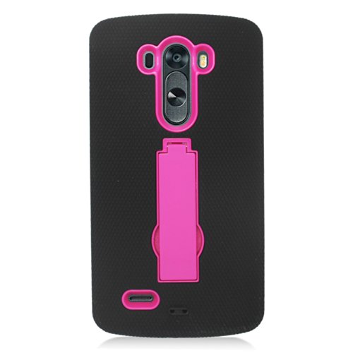 0840176137380 - EAGLE CELL LG G3 SKIN HYBRID CASE WITH STAND - RETAIL PACKAGING - BLACK/HOT PINK