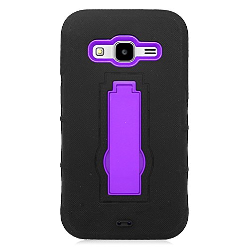 0840176185053 - EAGLE CELL HYBRID SKIN CASE WITH STAND FOR SAMSUNG GALAXY CORE PRIME G360P - RETAIL PACKAGING - BLACK SKIN/PURPLE STAND