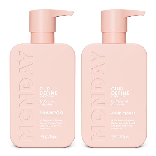 0840191602504 - MONDAY HAIRCARE CURL DEFINE SHAMPOO + CONDITIONER SET (2 PACK) 12OZ EACH, NOURISHING CURLS, TAMES FRIZZ, ENHANCES SHINE WITH COCONUT OIL AND SHEA BUTTER, 100% RECYCLABLE BOTTLES