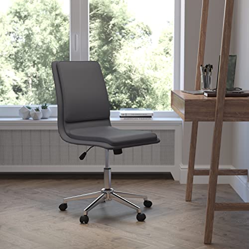 0840196356884 - FLASH FURNITURE LEATHER TASK OFFICE CHAIR, 24.5 DX19.25 WX40.25-36.25 H, GRAY