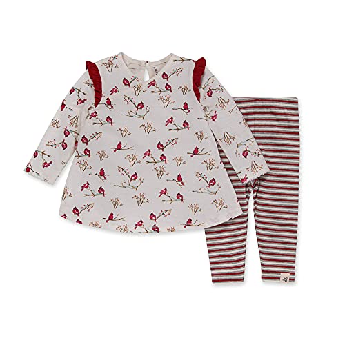 0840231600002 - BURTS BEES BABY BABY GIRLS TOP AND PANT SET, TUNIC AND LEGGINGS BUNDLE, 100% ORGANIC COTTON, SNOWY SONGBIRDS, NEWBORN