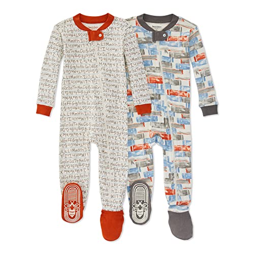 0840231664523 - BURTS BEES BABY BABY BOYS UNISEX PAJAMAS, ZIP-FRONT NON-SLIP FOOTED SLEEPER PJS, ORGANIC COTTON, PAGE TURNER 2-PK, 12 MONTHS