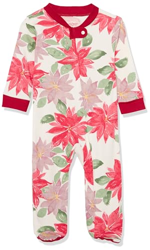 0840231687409 - BURTS BEES BABY BABY GIRLS SLEEP AND PLAY PAJAMAS, 100% ORGANIC COTTON ONE-PIECE ROMPER JUMPSUIT ZIP FRONT PJS, BLOOMING POINSETTIA